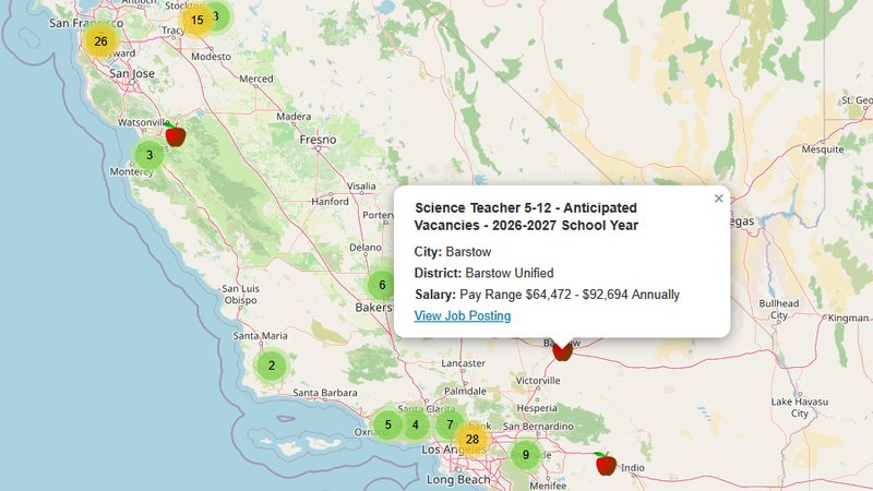 Clustered job markers across California